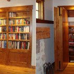 Secret bookcase door opens outward to reveal hidden room