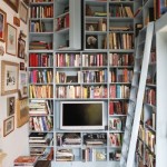 Secret bookcase door in library