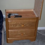 Lift top on nightstand to reveal hidden stash compartment