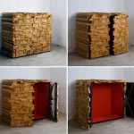 Stack of Wood Opens Up to Reveal Hidden Cabinet