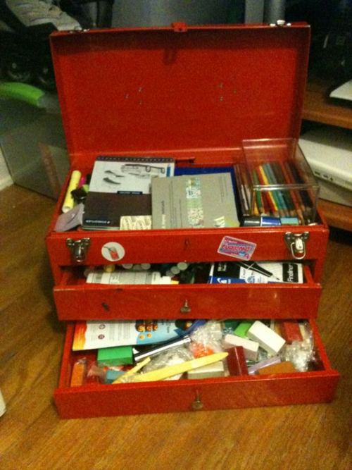 Tool box used as stash box for supplies