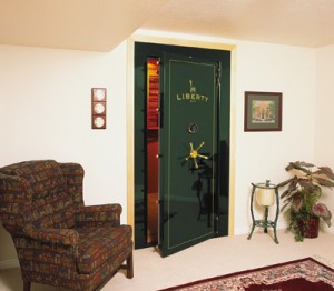 Green secure vault door installed by Liberty safe