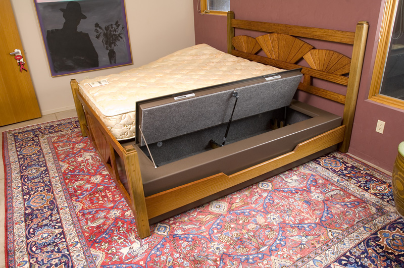 Secret safe stash compartment under bed for gun and valuable storage