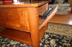 Secret compartment for firearms in furniture