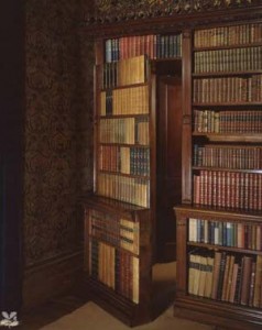 Hidden bookshelf door in Oxford Hall