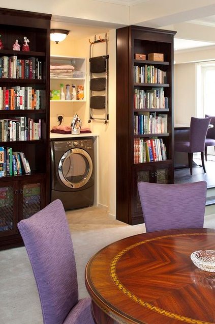Hidden Bookcase Door Reveals Laundry Room