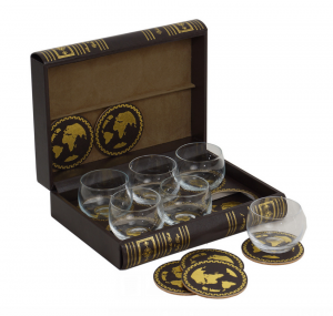 Hidden Cognac Set in Hollow Books