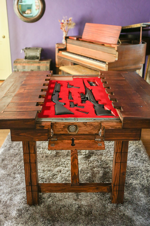 Wooden Table with Concealed Gun Storage