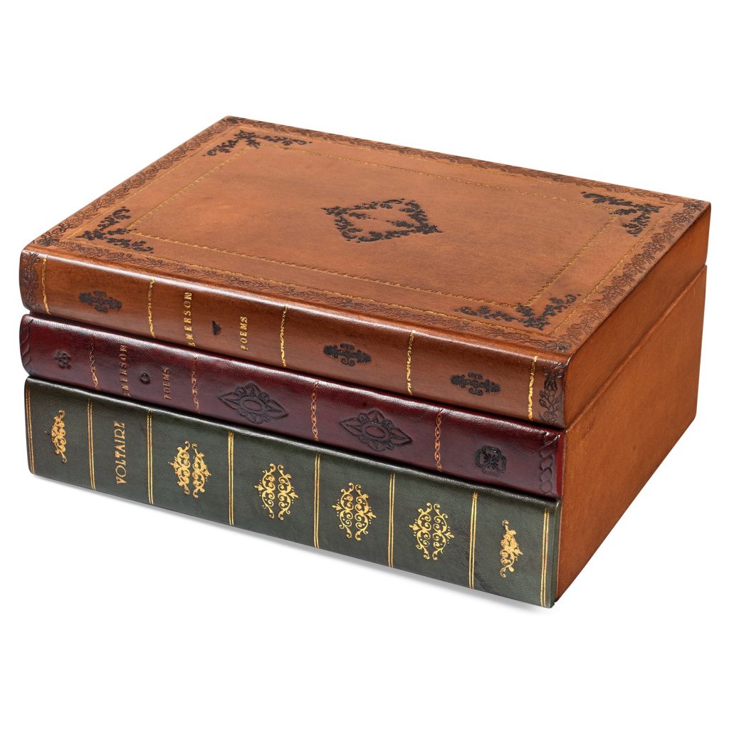 Faux Stack Of Leather Books Conceals Hidden Compartment Inside