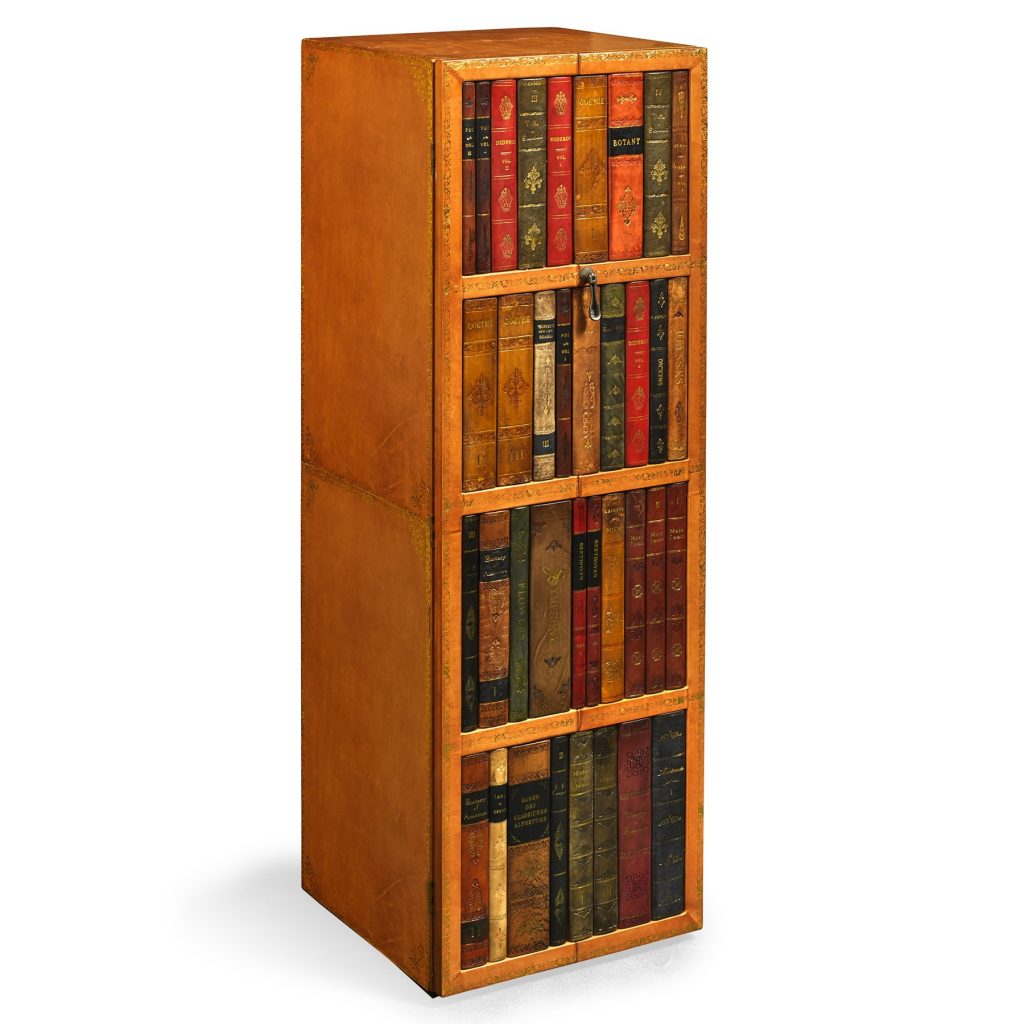 Leather Bound Bookcase Conceals Steel Safe